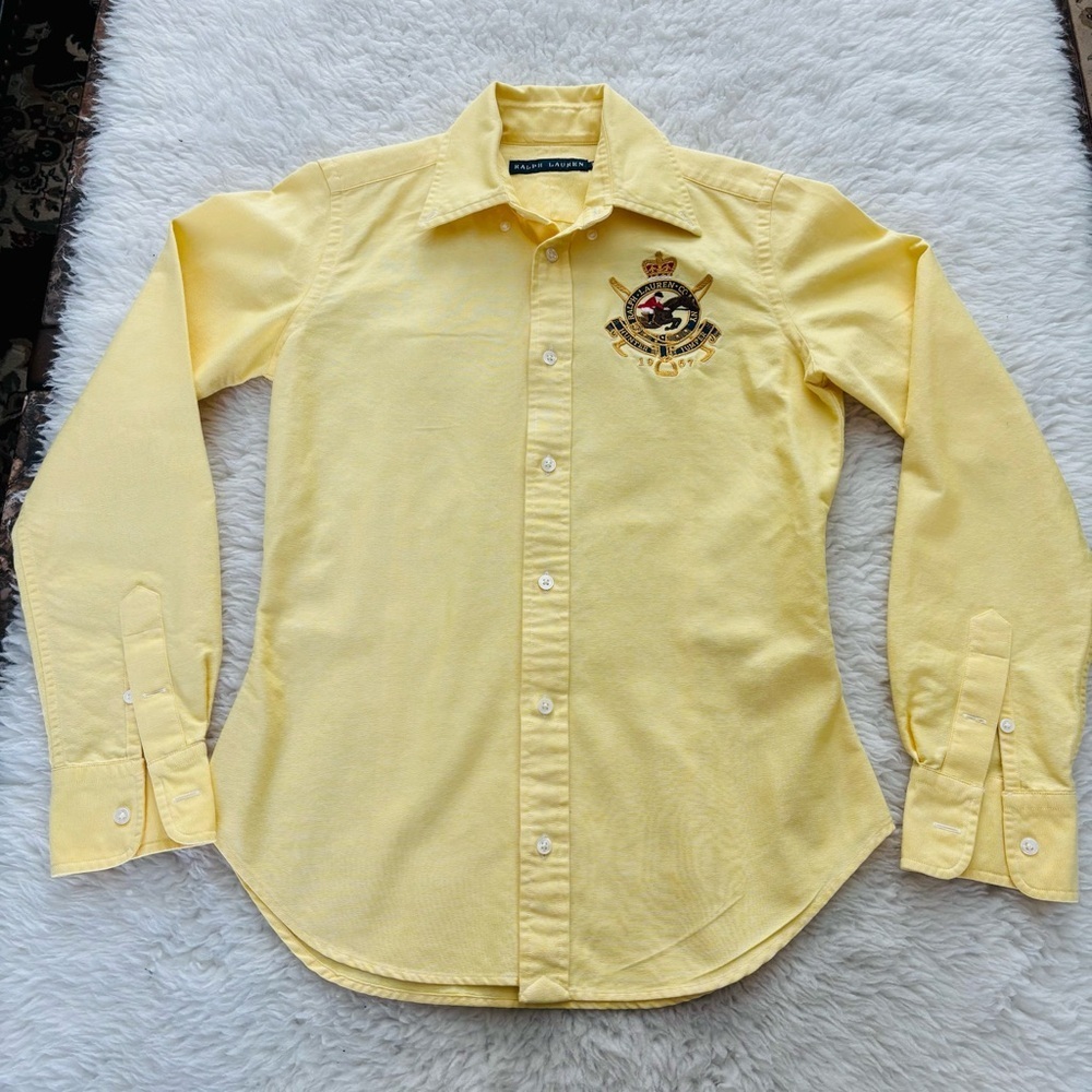 Ralph Lauren Yellow Embroidered Crest Button-Down Girls Kids Shirt size 7 - Picture 4 of 16